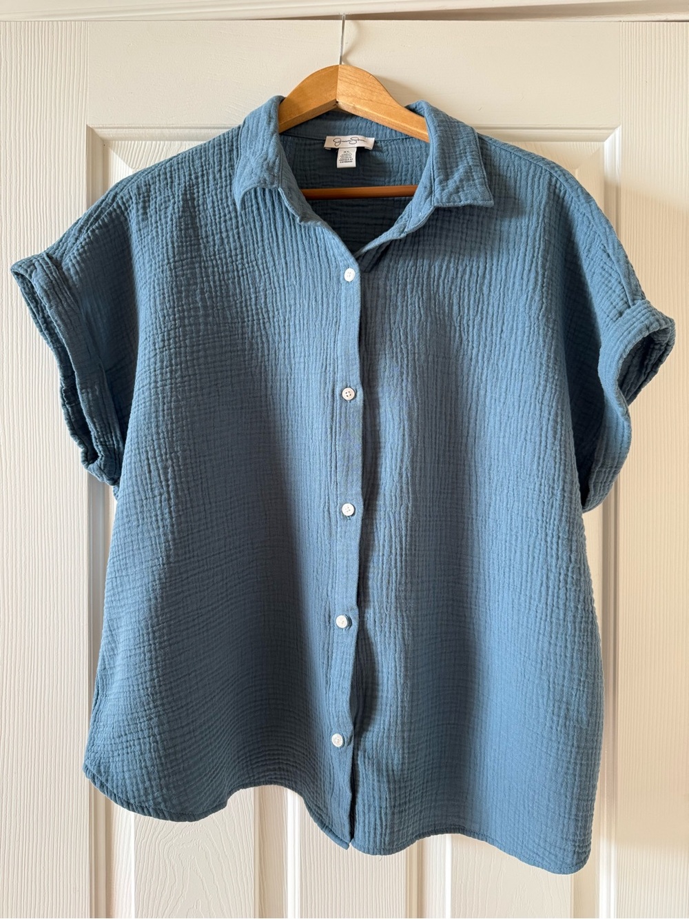 Jessica Simpson Light Blue Textured Button-Up Top